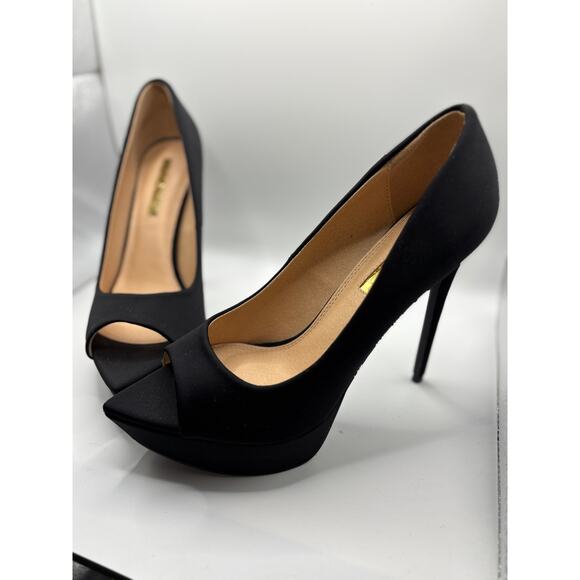 Liliana Black Peep Toe Heels - Picture 1 of 3